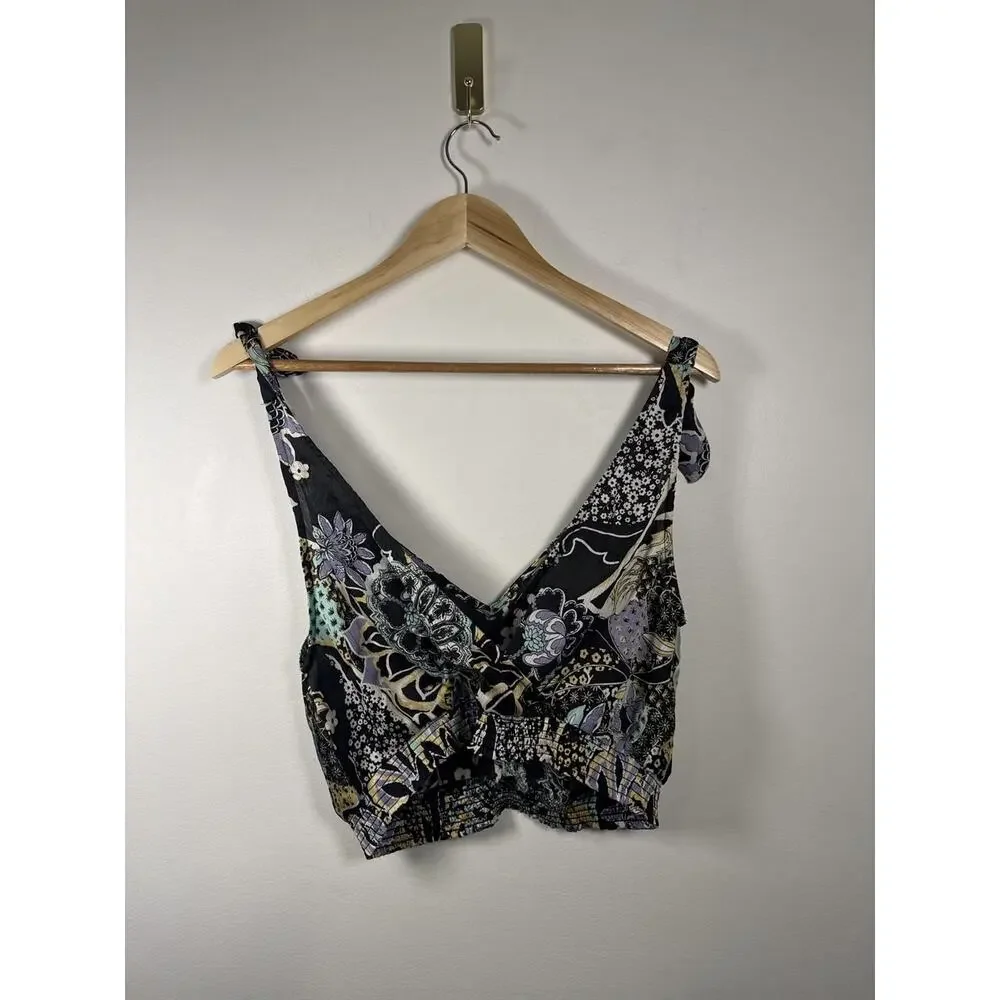 Free People Montauk Floral Tie-Shoulder Crop Tank Top, Small NWT